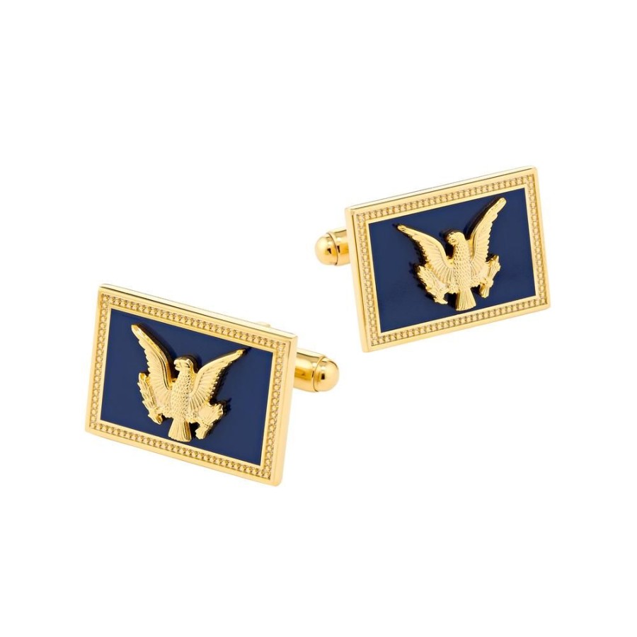 Accessories White House Historical Association | Uss Williamsburg Navy/Gold Rectangle Cufflinks