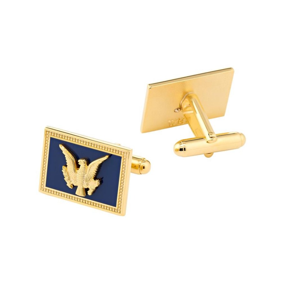 Accessories White House Historical Association | Uss Williamsburg Navy/Gold Rectangle Cufflinks