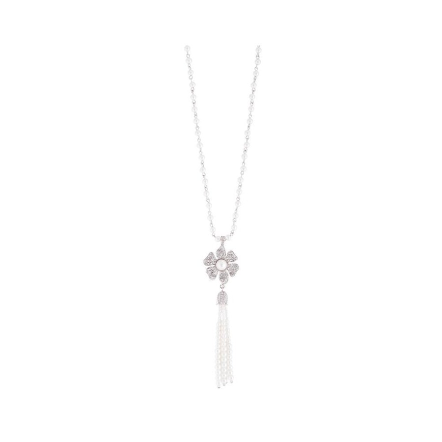 Accessories White House Historical Association | Drop Necklace With Pave Flower And Pearl Tassel