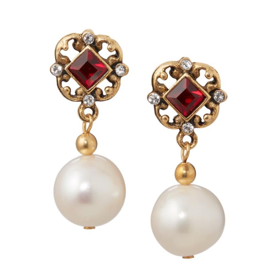 Holidays White House Historical Association | Red Crystal And Pearl Earrings