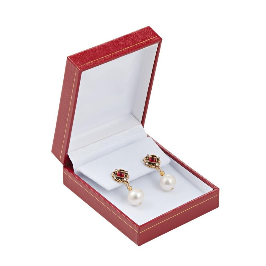 Holidays White House Historical Association | Red Crystal And Pearl Earrings