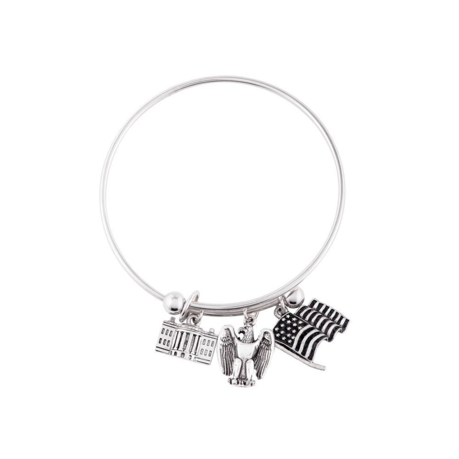 Accessories White House Historical Association | Adjustable Bangle With Three Charms In Silver Finish